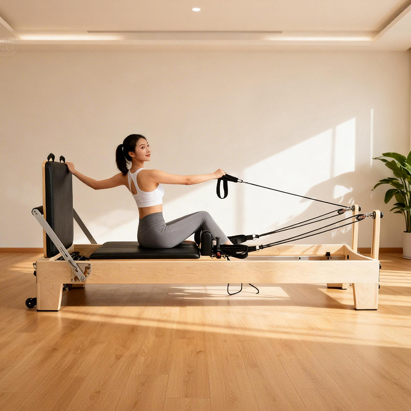 Pilates Yoga Machine - 화이트 메이플 휴대용 조절식 필라테스 리포머