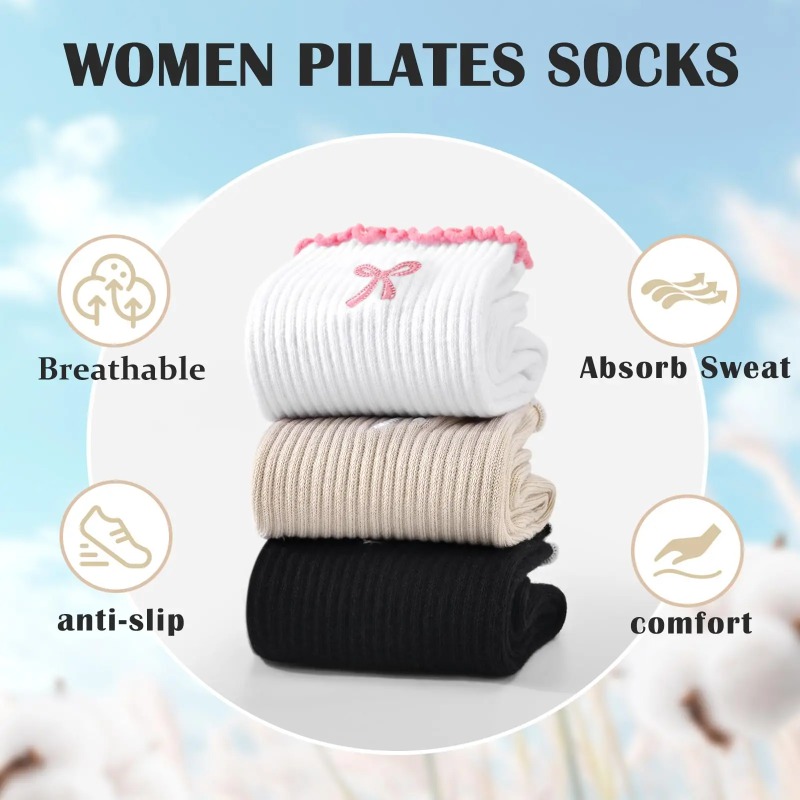 Pilates Yoga &A - 프로페셔널 요가 양말, 면 스트랩 실리콘