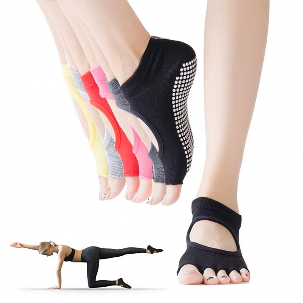 Pilates Yoga Home - 등이 없는 5발가락 요가 양말, 통기성